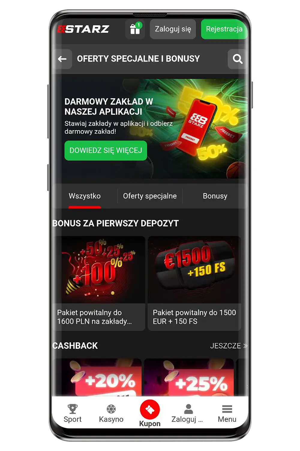 Interfejs bukmachera 888starz na urządzeniu mobilnym